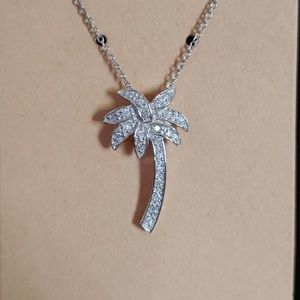 Sterling Silver 925 CZ Diamond Palm Tree Necklace